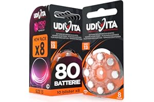 80 Batterie Per Apparecchi Acustici Auricolari Udivita Misura 13 PR48 (Arancioni) - 10 Blister da 8 Pile