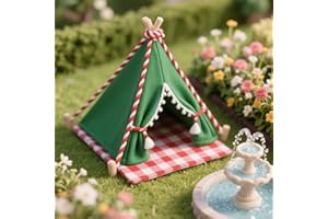 Minamzee 1:12 Dollhouse Camping Bed Tent, Mini Green Cloth Tent with Carpet, Miniature Outdoor Furniture Accessories for Bedroom,Patio and Garden