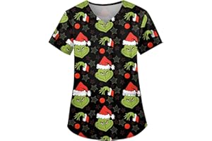 XYYYHTL Christmas Scrub Tops Utility Shirt Work Tops Workwear Care Work Shirt Short Sleeve Spa Nail Salons Beauty Tunic Uniform Classic Fit Uniform Cat Grooming Workwear Mock Wrap Healthcare Tunic