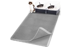 Casgee Cat Litter Tray Mat 120 x 70 cm, Double Layer Cat Litter Tray with Velcro Fastening, Waterproof Non-Slip Mat Cat Litter Tray, Honeycomb EVA Mat, Cat Litter Tray Mat, Grey