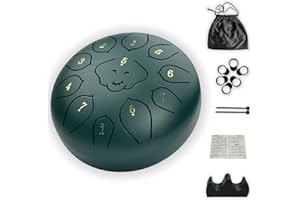 AOXZCVPR tambor de lengua de acero, 6 pulgadas, 11 tonguas, tambor para niños y adultos - para meditación y juego de tambor de lluvia al aire libre (verde, 6 pulgadas)