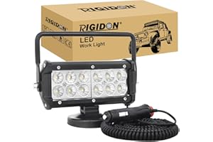 RIGIDON 1 Pcs Lámpara trabajo led portatil, 7 pulgadas 36W, Flood lámpara para off road camión coche todoterreno SUV 4x4 vehículos, faro leds con imán 12v 24v, 6000K blanca floodlight