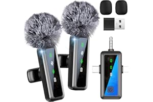 MLZTINGR Microfono Wireless per iPhone/iPad/PC/Android/Camera – Plug and Play, con Display Digitale, Riduzione del Rumore AI, Microfono Lavalier Senza Fili, Ideale per Live, YouTube, Vlog, TikTok