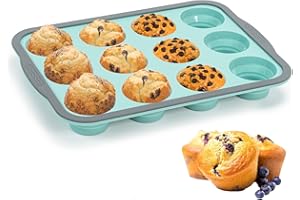 YIKKI Moule à muffins pour 12 muffins - Taille standard - En silicone - Avec cadre en métal - Anti-adhésif - Pour cupcakes, brownies, puddings, sans BPA