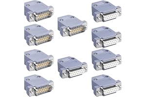 PENGLIN 10 unidades DB15 macho hembra RS232 D-SUB serial soldadura, conectores chapados en oro RS232 15 pines adaptadores de soldadura con cubiertas de plástico, boquilla de alivio de tensión y