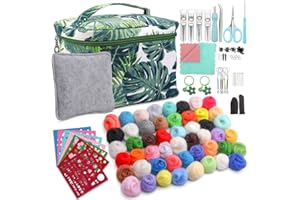 BENLAY Lot de 50 couleurs de laine feutre, kit feutre de laine à faire soi-même, kit de laine cardée, outils en feutre, kit initial pour feutrine à aiguille, laine, kit avec sac pour travaux créatifs