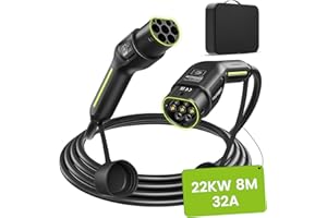 FNRIDS Type 2 Charging Cable 22kW 8M - Type 2 to Type 2 EV Charging Cable 32A | 3 Phase | Mode 3 EV Cable for Electric Vehicles and PHEVs, Such as for Model S/X/Y/3, Zoe, ID.3, ID.4, E-Tron, etc.