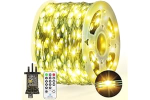 JXLEDAYY 50 M 500 LED Christmas Tree Lights Outdoor Fairy Lights Plug in Green Copper Wire String Lights Waterproof with Remote Timer 8 Modes Memory for Bush Branch Plants Garden Decoration Warm White
