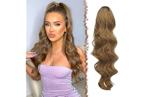 FESHFEN Extension Coda Capelli Lunga Posticci per Capelli Ondulati Ricci Coda Cavallo Capelli Extensions Finta per Donne, Marrone Dorato 60 cm