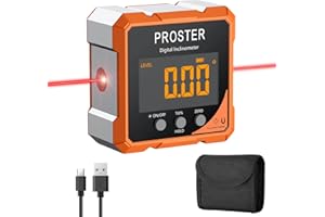 Proster Inclinomètre Numérique avec Laser 4 Côtés Magnétiques - Niveau Digital Rechargeable Précision ±0.1° Écran LCD VA IP54 Étanche Outil de Mesure d’Angle pour Menuiserie Chantier et Décoration