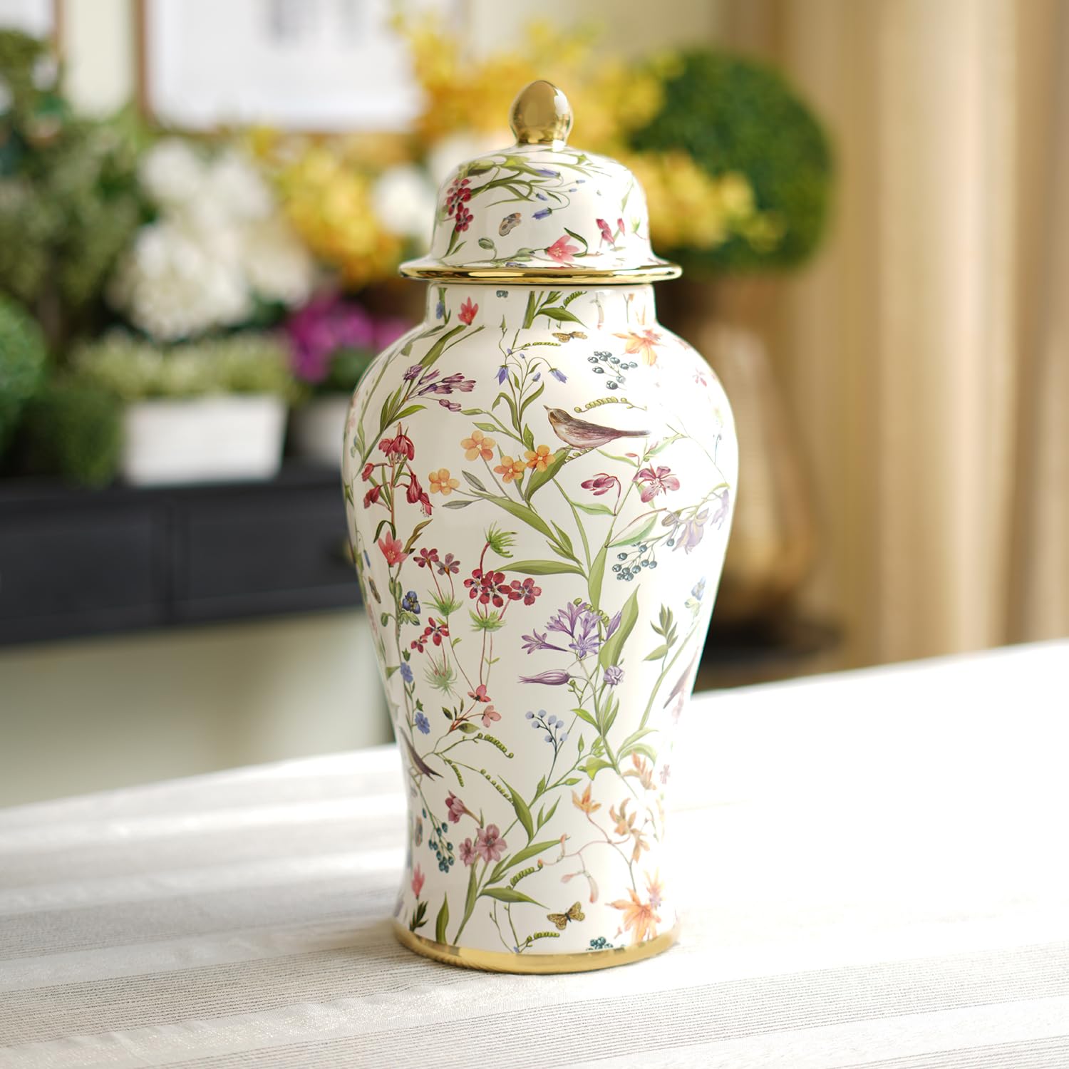 Elegant Review of Pure Home Living White Floral Print Ceramic Urn Large
