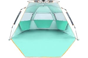 WolfWise Tenda da spiaggia per 3-4 persone Easy Up con Protezione Solare 50+ Tenda Parasole Portatile ad Apertura Istantanea con Veranda Estesa con Berniera, Verde mente
