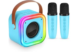 Spinosaurus Mini Karaoke Machine for Kids,Wireless Microphones with Portable Bluetooth Speaker 2 Mic & Colorful Led Light Speaker Singing Birthday Gifts for Girls 4+Year Old (Blue)
