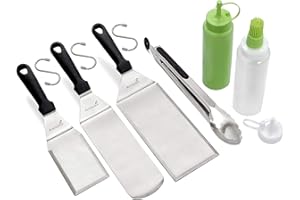 Anmarko Metal Spatula Set of 6 - Griddle Accessories kit - Grill Flat Spatula Pancake Flipper Hamburger Turner - Metal Utensil Great for BBQ Grill Flat Top Cast Iron Griddle - Commercial Grade