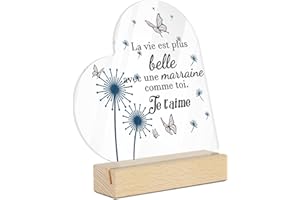 PUTUO DECOR Plaque Décorative Cœur en Acrylique avec Base en Bois, Message d'Amour et Gratitude, Cadeau pour Famille (Balance Marraine Acrylique)