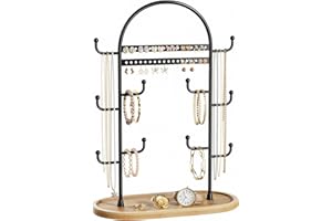 niffgaff Espositore per gioielli da 32,9 cm, per collane, orecchini, collane, anelli, bracciali, colore nero, con vassoio in legno