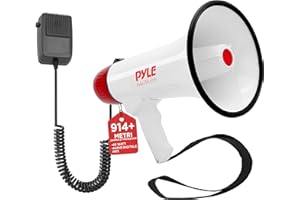 Pyle Megafono, Megafono Portatile, Batteria Ricaricabile Integrata, Ingresso Aux (3,5 mm) per MP3/Musica, Sirena di Allarme Unisex Adulto, Bianco, 0.35 kg