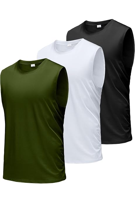 Débardeurs Homme Lot De 3 - Sans Manches - Fitness Musculation - Noir/Gris/Vert XXL