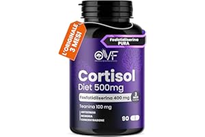 PARAFARMACIA, ORGANIC VITAMINS & FOOD OVF Cortisol Diet 500mg 90cps, Fosfatidilserina 400mg + Teanina 100mg, Aiuta ad Abbassare il Cortisolo, Supporta Memoria e Concentrazione, Senza Glutine