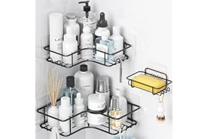 Yeabett Duschregal 3er-Pack, Eck-Badezimmeraufbewahrung ohne Bohren, rostfreies Edelstahl-Badezimmerzubehör, Schwarz