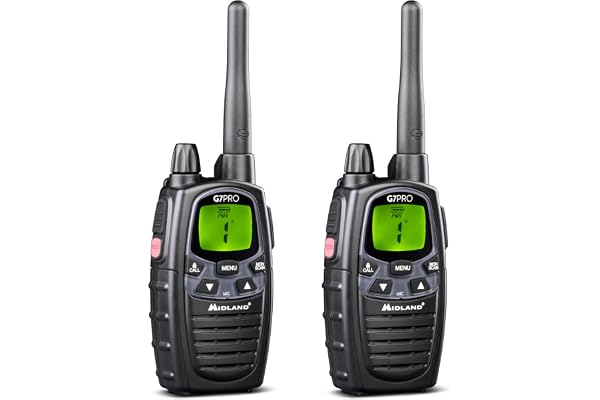 Midland - Talkie Walkie Longue Portée 10Km Professionnel G7 PRO, Couple Radio Récepteur Émetteur Airsoft Outdoor 85 Canaux, 16 PMR446/69 LPD non Licence, Autonomie 18H Piles Rechargeables, Accessoires