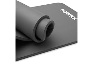 POWRX Tappetino Fitness Antiscivolo 190 x 60, 80, 100 cm - Ideale per Yoga, Pilates e Ginnastica - Extra Morbido e Spessore da 1,5 cm o 1 cm - Ecocompatibile con Tracolla e Sacca Trasporto + Poster
