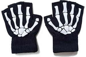 Lozadia Halloween Skeleton Gloves Fingerless Skull Bone Gloves Glow in The Dark Mechanic Luminous Winter Warm Gloves, Half Finger Gloves for Men Women Daily Wear Costums