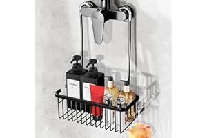 Anhow Regał Prysznicowy do Zawieszenia, Półki Prysznicowe Wykonane z Aluminium, Półka bez Wiercenia na Baterii Mieszakowej, Organizer do Łazienki, Salonu, Kuchni - Czarny