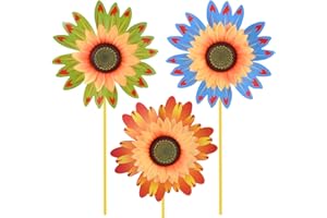 QUACOWW 3 Pieces Sunflower Wind Spinners, Garden Pinwheel, Large Sunflower Windmill, Plastic Rainbow Pinwheel, Rainbow Windmills Flower Pinwheel DIY Windmill for Garden Home Patio Lawn Yard