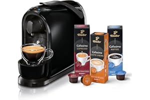 ‎TCHIBO Tchibo Cafissimo „Pure“ Kaffeemaschine Kapselmaschine inkl. 30 Kapseln für Caffè Crema, Espresso und Kaffee, Schwarz