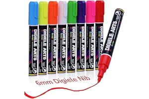 DIGIELE Pennarello Gesso Liquido per Finestra, Vetro e Specchio, 8 Colori Pennarelli, Gesso Liquido 6mm Reversibile Punta Fine Scalpello/Tonda, Asciutto o Bagnato Cancellabili, Inchiostro Non Tossico