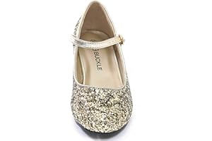 GOLDEN BEADS Baby Girls Kids Children Princess Mary Jane Glitter Low Heel Party Wedding Girls Shoes in Silver Gold and Pink Sparkly Glittery Pumps Size UK Kids 9-13