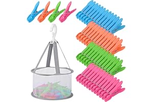 Behiruch Pack of 48 Clothes Pegs with Clothes Peg Bag, Windproof Colourful Clothes Pegs Without Imprint, Plastic Peg Bag for Clothes Pegs, Sock Clips for Washing Lines and Clothes, Socks