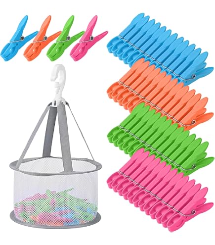 Pinzas Para Ropa Coloridas - Pack De 48 Unidades Con Cesta De Almacenamiento, Plástico Resistente, Antideslizantes