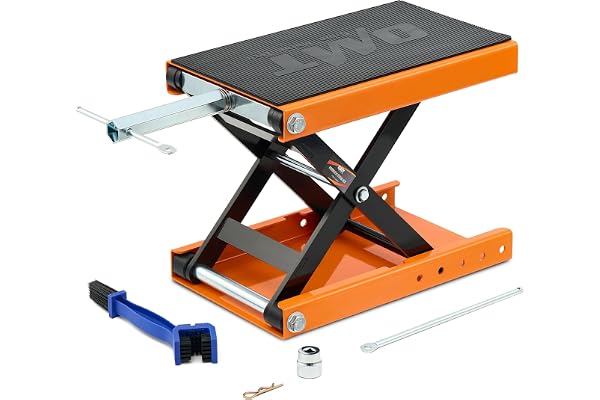 Orion Motor Tech Cric à Ciseaux pour Motos Capacité 500kg Hauteur de Levage 9,5-37 cm Support de Plateforme Élévatrice Caoutchouc Antidérapant, Entretien pour Motos VTT Scooter Touring Cruiser, Orange