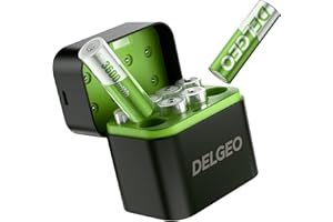 DELGEO Akumulatory litowe AA 8 sztuk z szybką ładowarką 2,5 H, 1,5 V 3600 mWh baterie litowe AA o dużej pojemności, stałe wyjście litowo-jonowe podwójna bateria z 2000 cykli (ładowarką +AA x 8 Pack 3600mWh)
