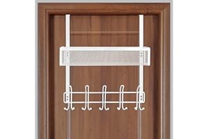 ENONCI Colgador organizador sobre la puerta, estante de almacenamiento sobre la puerta, 15 ganchos con cesta de malla de alambre, la cocina y el dormitorio