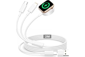 BAMKEY Kabel 3 w 1 do ładowarki Apple Watch, 2 m Magnitic USB-C, ładowarka do iWatch i iPhone'a serii 9, 8, 7, 6, 5, 4, 3, SE/Ultra, iPhone 16/15/14/13/12/11/Pro/X/8/6