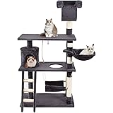 GRANDMA SHARK Cat Tree Tower, 75 x 40 x 143 cm, Cat Condos with Sisal Scratching Posts, Cat Play House and Rest Place, Black