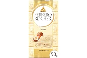 Ferrero Rocher White, Tavoletta ricoperta di cioccolato bianco (60%) con ripieno alla nocciola, 1 tavoletta da 90 g