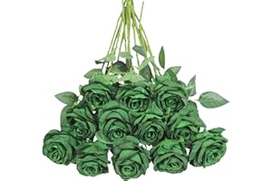 Tifuly 12 pezzi di rose artificiali, 19,68 pollici, singolo, lungo, rosa, in seta, per sposa, per giardino, feste, hotel, ufficio, decorazione (rose floreali, verde vintage)