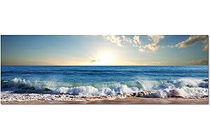 Paul Sinus Art Panoramabild auf Leinwand und Keilrahmen 120x40cm Meer Strand Wellen Sonnenuntergang Wolken