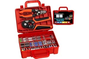 PEBA Pince à sertir de virole, 33 tailles de cosses de virole, 0,08-10,0 mm² Pince à sertir hexagonale auto-réglable et pince à dénuder | Outil à sertir à cliquet pour viroles isolées/non