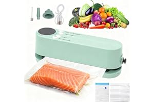 NUKIED Vacuum Sealer Machine 6 in 1 Mini Vacuum Heat Sealer for Dry/Moist Food Fresh Preservation 60 KPA Portable Sealing Machine for Snack and Food with 3 Air Extraction Adapter Built-in Cutter,LED Display