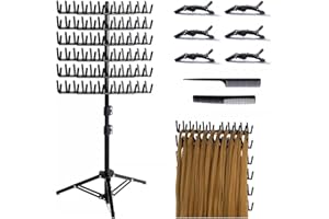 TAZZOR Support d'extensions de cheveux à 144 broches avec 6 pinces à cheveux et 2 peignes – Support pour extensions de cheveux – Réglable en hauteur et pliable – Support pour extensions de cheveux et