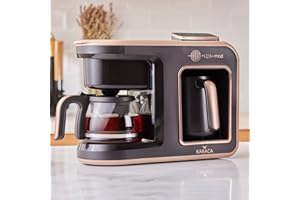 Karaca Hatır Plus Mod 5 in 1, 750 ml Tee/Filterkaffee & Turkischen Kaffeemaschine Rosie Brown, für Kaffee, Tee, Milchheizung, Milchgetränk und türkischer Kaffee, 1385W, 5+5 Tassen
