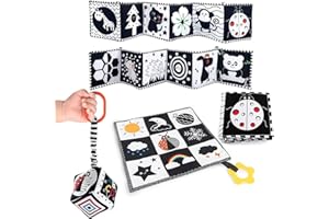 BEKOIUP Kontrastbuch Baby Schwarz Weiß Spielzeug, Kontrast Spielzeug Baby, Schwarz Weiss Spielzeug Baby Sensorik kontrastbuch Baby Stoff Hängende Spielzeug Geschenksets ab Babys 0 3 6 9 12 Monate