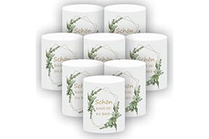 ‎TOCTAX 8 Stück Windlicht Tischdeko mit Schön Das Du Da Bist und Eukalyptus, Tisch Deko für Taufe/Geburtstag/Kommunion/Konfirmation/Hochzeit/Gartenparty, Mädchen Junge für Teelichter und Kerzen