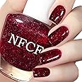 Glitter Nail Polish - Wine Red Nail Varnish - Burgundy Red Nail Polish - Long Lasting Chip Resistant & Quick Drying Nail Polish for DIY Nail Art Manicure at Home