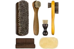 SelfTek 6Pack Shoe & Boot Cleaning Brushes, Horsehair Bristles Brushes with Polish Glove and Buffing Cloth Shoe Shine Polishing Applicators for Leather Bag,Car Seat Interiors Furniture